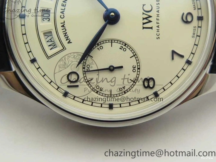 MIROTIME 0212 Affordable Portuguese Real PR Real Annual Calendar IW5035 ZF 1:1 Best Edition White Dial Blue Markers on Blue Leather Strap A 7143